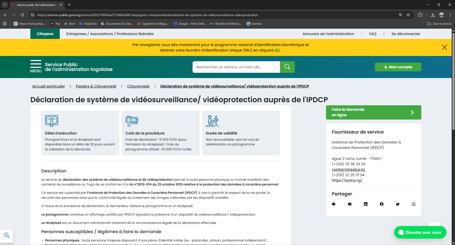 L’IPDCP lance la déclaration en ligne des dispositifs de vidéosurveillance au Togo